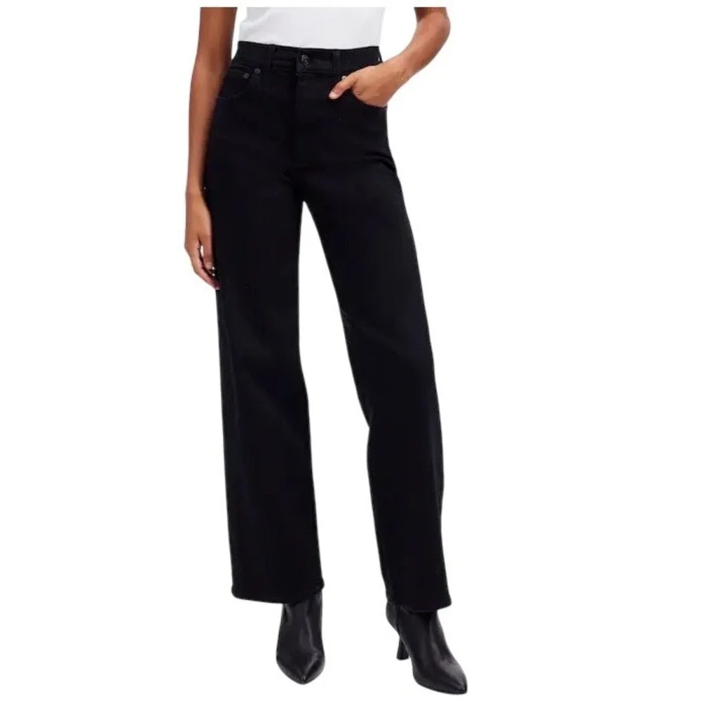 Madewell Womens Perfect Vintage Wide-Leg Jeans Black Wash Denim Raw Hem Size 31 - Picture 1 of 13
